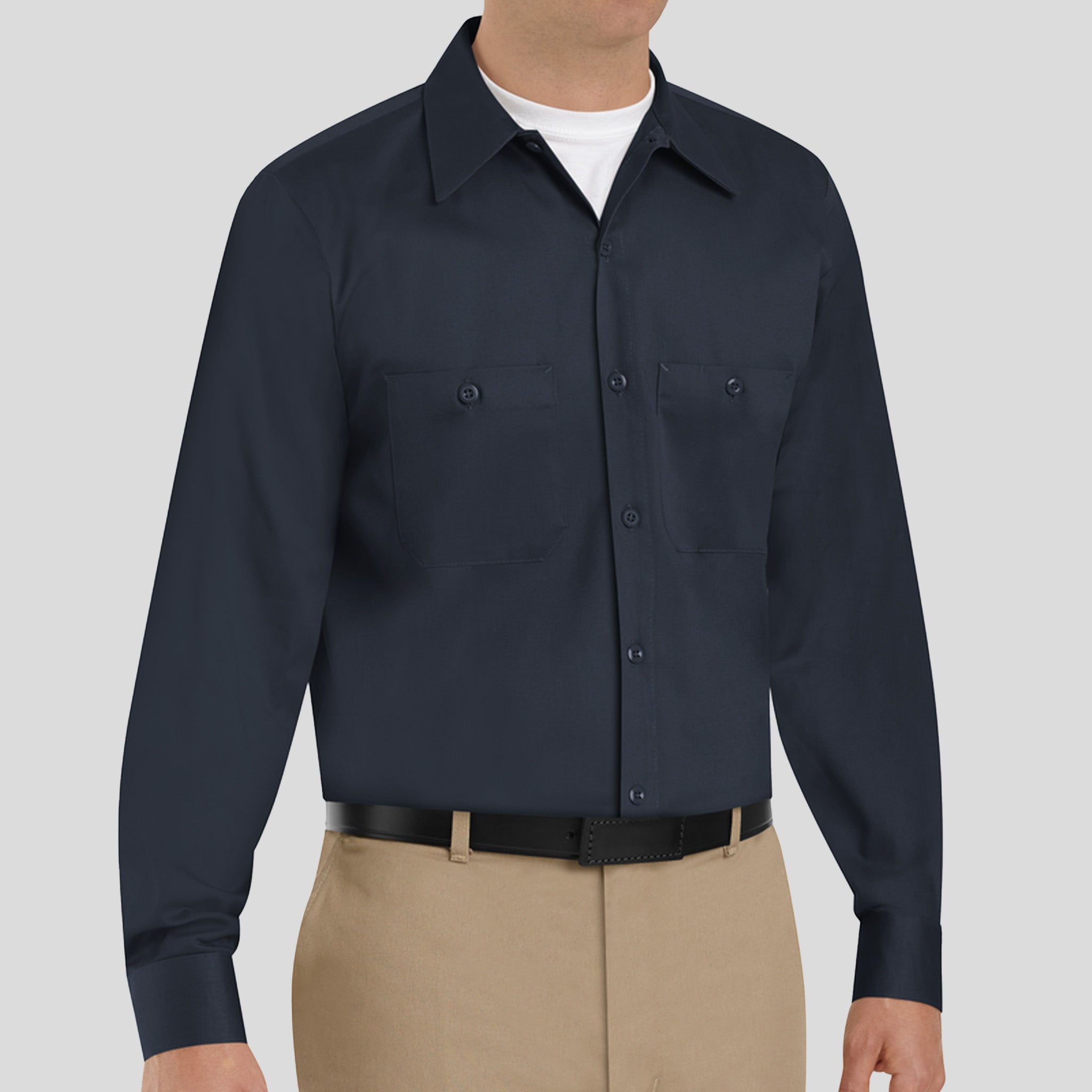 Men's Long Sleeve Wrinkle-Resistant Cotton Work Shirt | Dark Navy